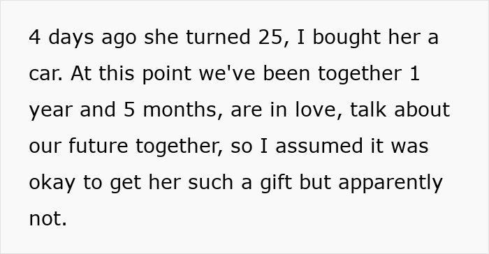 Rich Guy Thinks A Car Is An Appropriate Birthday Gift For GF, Shocked When She Sees It As A Problem