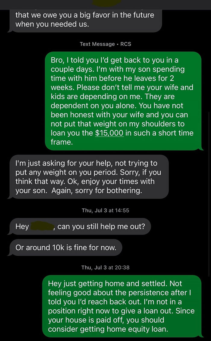 Friend From Decades Ago Comes Up Begging For $15k, Won’t Take No For An Answer