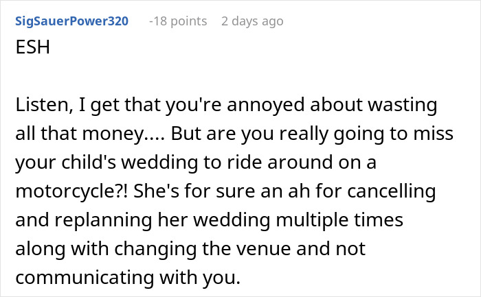 “[Am I The Jerk] For Going On A Motorcycle Trip With My Friends Instead Of My Daughter’s Wedding?”