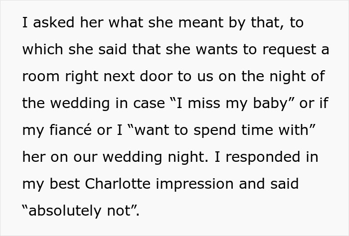 Wedding Night Turns Awkward As Bride’s Mom Insists On Staying Next Door To The Honeymoon Suite