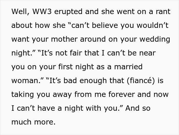 Wedding Night Turns Awkward As Bride’s Mom Insists On Staying Next Door To The Honeymoon Suite