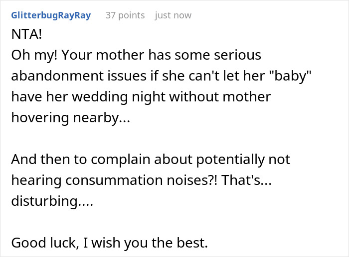 Wedding Night Turns Awkward As Bride’s Mom Insists On Staying Next Door To The Honeymoon Suite
