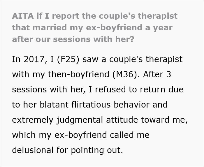 &#8220;I Am Reporting&#8221;: Couple&#8217;s Therapist Ruins Lady&#8217;s Mental Health, Then Marries The Man, Folks Aghast