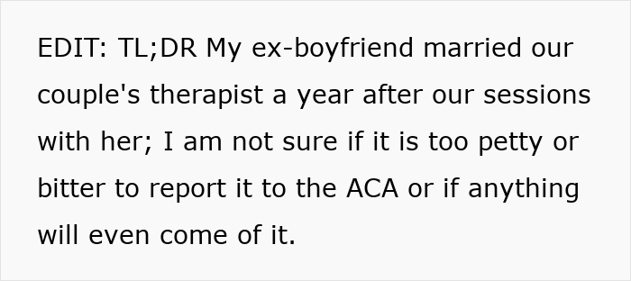 &#8220;I Am Reporting&#8221;: Couple&#8217;s Therapist Ruins Lady&#8217;s Mental Health, Then Marries The Man, Folks Aghast