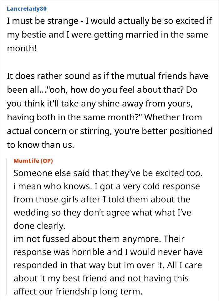 Woman Upset Her And Her Bestie’s Weddings Are 3 Weeks Apart, The Friend Doesn’t See The Issue