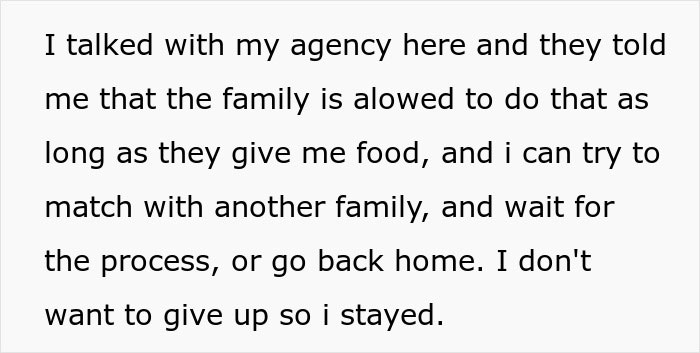 American Family Houses 19-Year-Old Nanny From Abroad, Then Restricts Her Food To One Cabinet