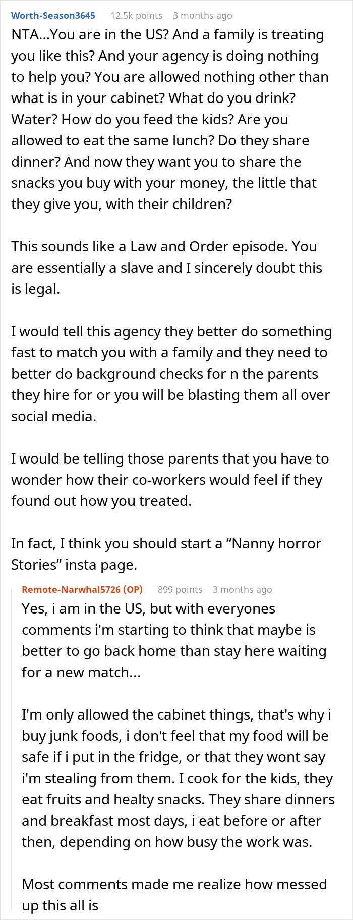 American Family Houses 19-Year-Old Nanny From Abroad, Then Restricts Her Food To One Cabinet