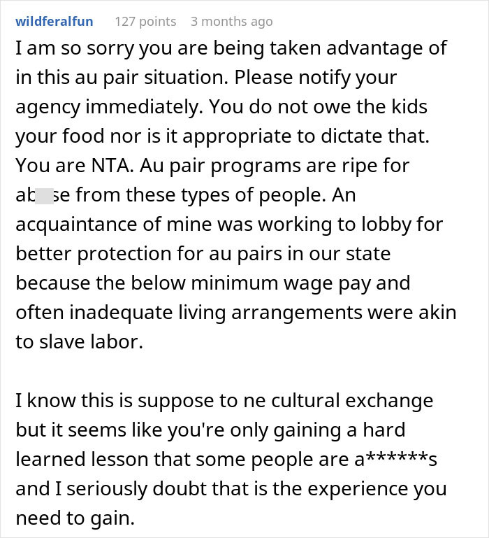 American Family Houses 19-Year-Old Nanny From Abroad, Then Restricts Her Food To One Cabinet