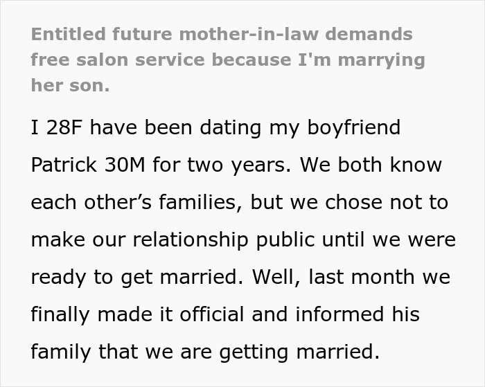 MIL Acts Like Future DIL Is Her Personal Hairstylist, Refuses To Believe She Won’t Work For Free