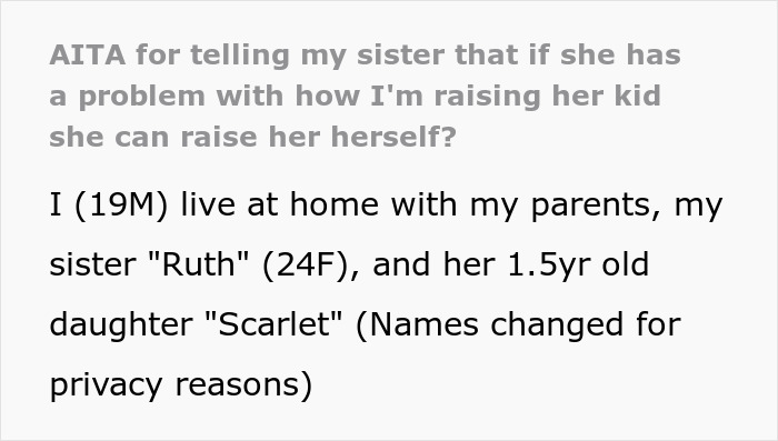 19YO Quits Parenting Sis’s Child After Being Told Off For Doing It Wrong