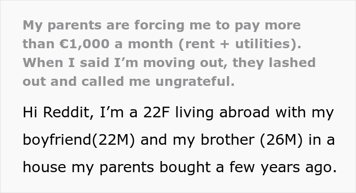 Greedy Parents Expect Daughter To Pay Rent But Not Her Bro, Get Angry When She Plans To Move Out