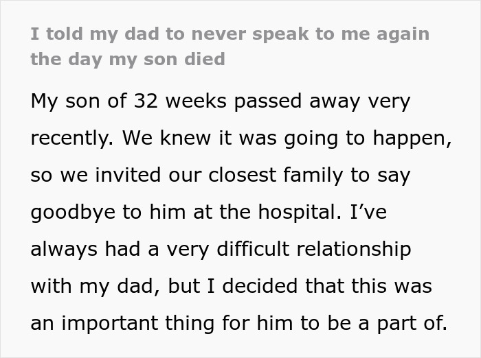 Woman Appalled By Dad’s Reaction To Her Giving Birth To His Dead Grandchild