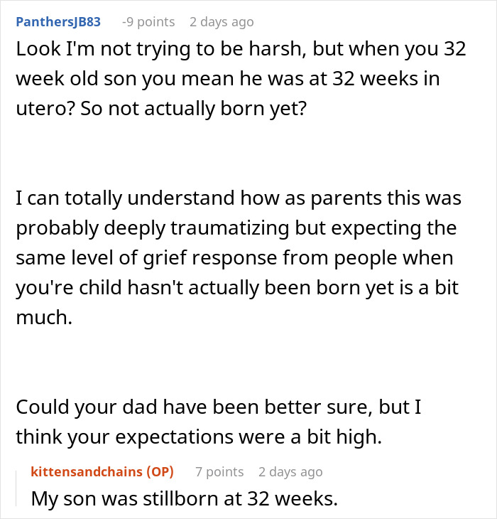 Woman Appalled By Dad’s Reaction To Her Giving Birth To His Dead Grandchild