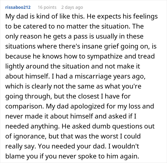 Woman Appalled By Dad’s Reaction To Her Giving Birth To His Dead Grandchild