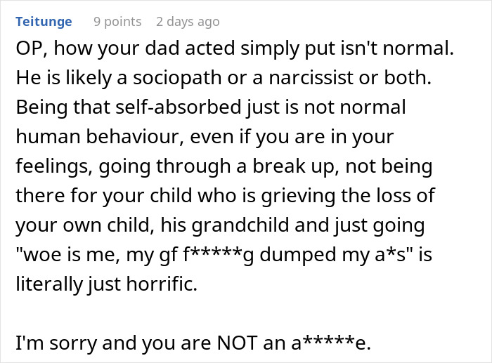 Woman Appalled By Dad’s Reaction To Her Giving Birth To His Dead Grandchild