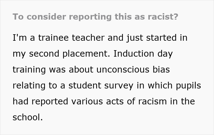 Teacher Reveals Racist Thoughts During &#8220;Unconscious Bias&#8221; Training, New Hire Wonders About Reporting