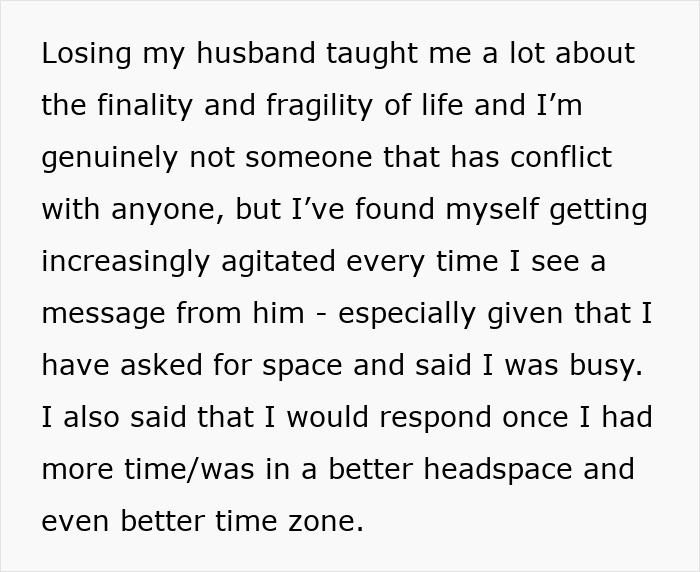 Widow Dealing With Hubby&#8217;s Loss Asks Friend To Give Her Space, He Just Bombards Her With Texts