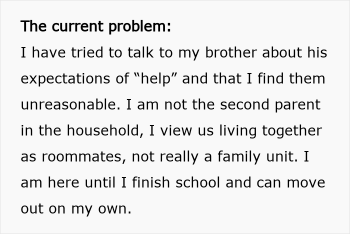 &#8220;AITA? Brother Upset I Am Not Taking On Childcare Duties When We Live Together&#8221;