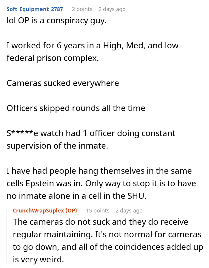 Man Is Convinced They’re Lying About Epstein’s Death Based On His Experience As A Prison Officer
