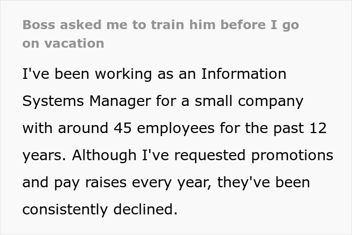 Boss Refuses To Approve PTO Unless IT Manager Trains Him, Gets A Resignation Letter Instead