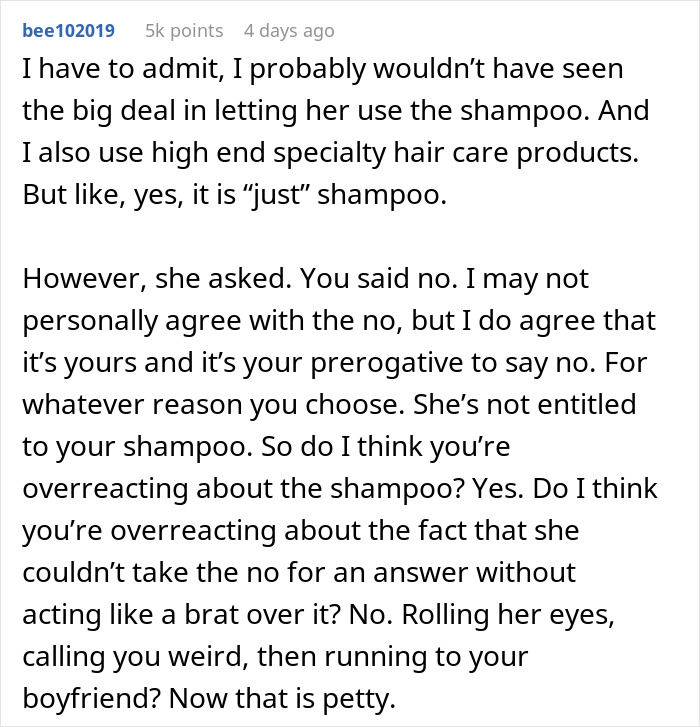 BF Feels Embarrassed And Annoyed After GF Refuses To Let His Female Friend Use Her Expensive Shampoo