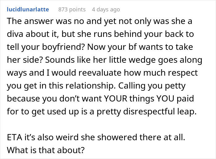 BF Feels Embarrassed And Annoyed After GF Refuses To Let His Female Friend Use Her Expensive Shampoo