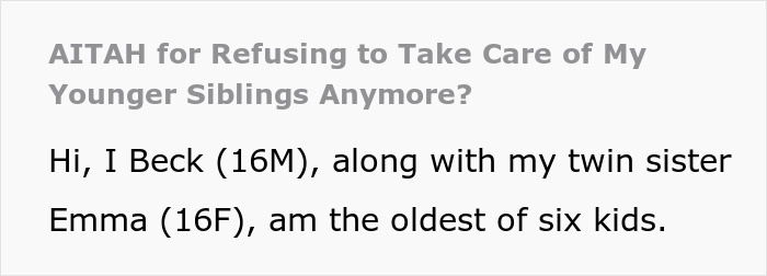 16YO Twins Miss Out On Being Teens Due To Parents Always Expecting Them To Babysit Their 6 Kids