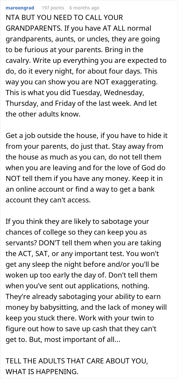 16YO Twins Miss Out On Being Teens Due To Parents Always Expecting Them To Babysit Their 6 Kids