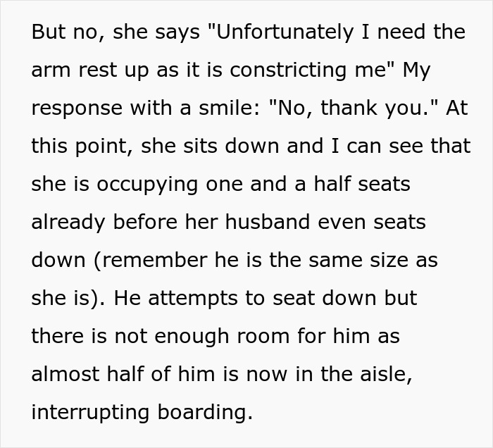 Obese Woman Tries To Force Passenger To Raise Their Armrest, Flight Attendant Has To Get Involved