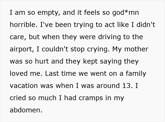 &#8220;I Cried So Much I Had Cramps&#8221;: Woman Freaks Over Family Vacation, People Tell Her To Grow Up