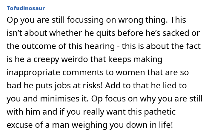 Husband Gets Final Warning For Sexual Comments At Work, Wife Questions Everything