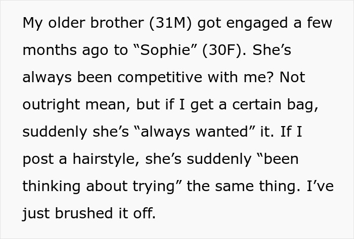 &#8220;AITA For Telling My Brother&#8217;s Fiancée She Can&#8217;t Wear A Dress That Looks Just Like Mine?&#8221;