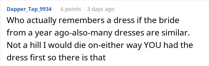 &#8220;AITA For Telling My Brother&#8217;s Fiancée She Can&#8217;t Wear A Dress That Looks Just Like Mine?&#8221;