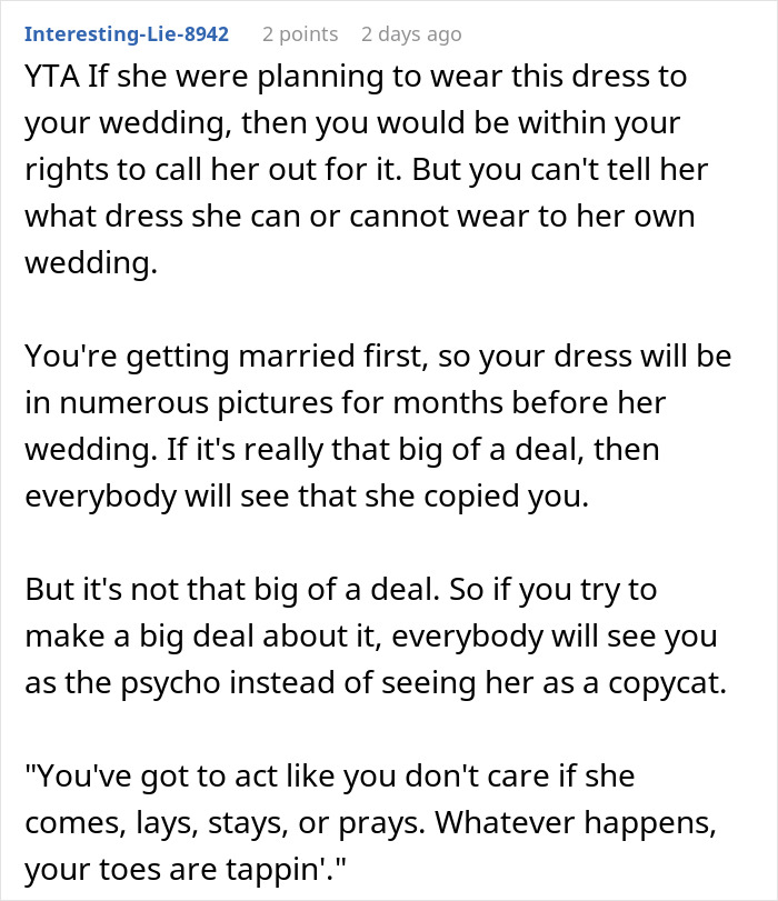 &#8220;AITA For Telling My Brother&#8217;s Fiancée She Can&#8217;t Wear A Dress That Looks Just Like Mine?&#8221;