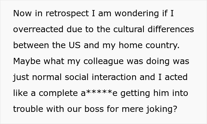 Lady Asks If She Overreacted Due To Cultural Differences By Reporting Guy Who Called Her Work Wife