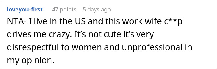 Lady Asks If She Overreacted Due To Cultural Differences By Reporting Guy Who Called Her Work Wife
