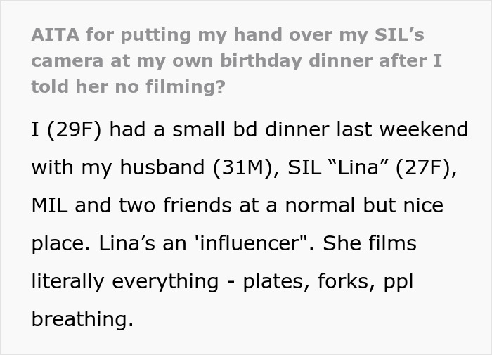 Self-Proclaimed Influencer Tries Filming SIL At B-Day Dinner, Flips Out When She Blocks Her Camera