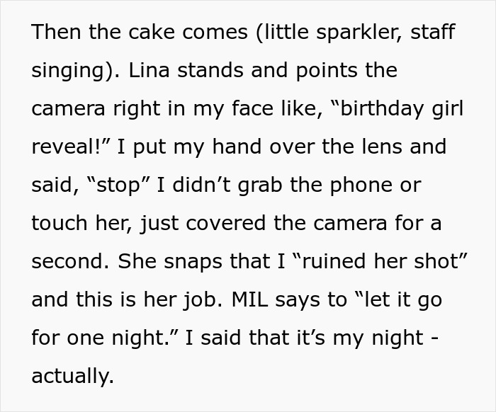 Self-Proclaimed Influencer Tries Filming SIL At B-Day Dinner, Flips Out When She Blocks Her Camera