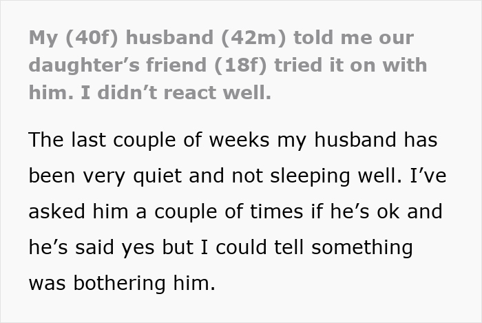 Guy Tells Wife Daughter’s 18YO Friend Sent Him Flirty Messages, She Flips, So He Walks Out