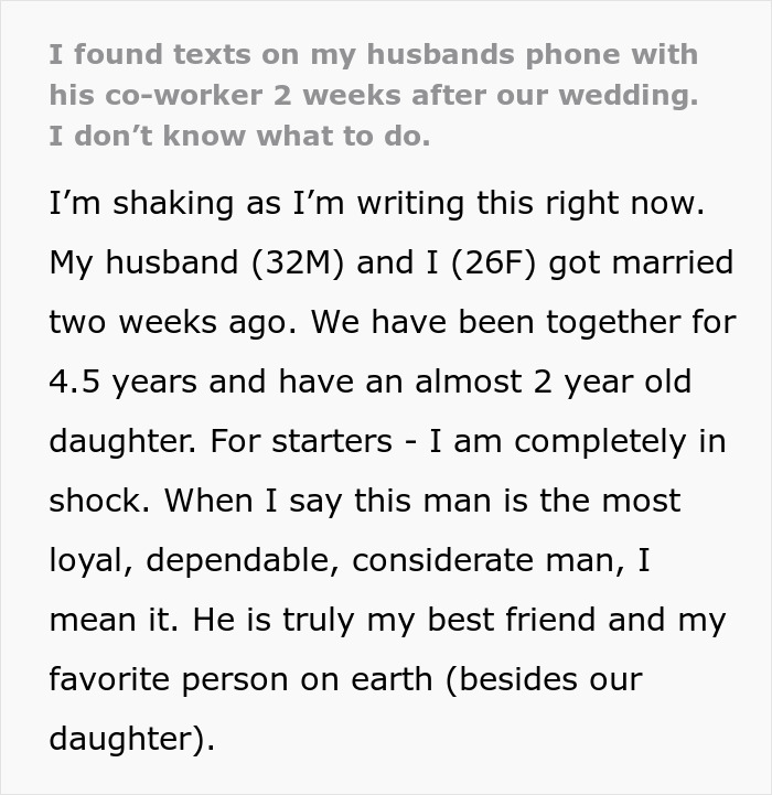 Wife Finds Husband’s Texts With His Coworker Just 2 Weeks After Their Wedding: &#8220;My Stomach Sank&#8221;