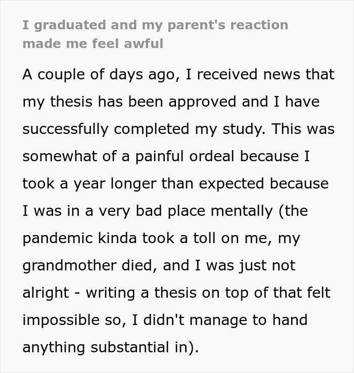 Graduate Shares Exciting News With Parents, Their Reaction Leaves Her Heartbroken
