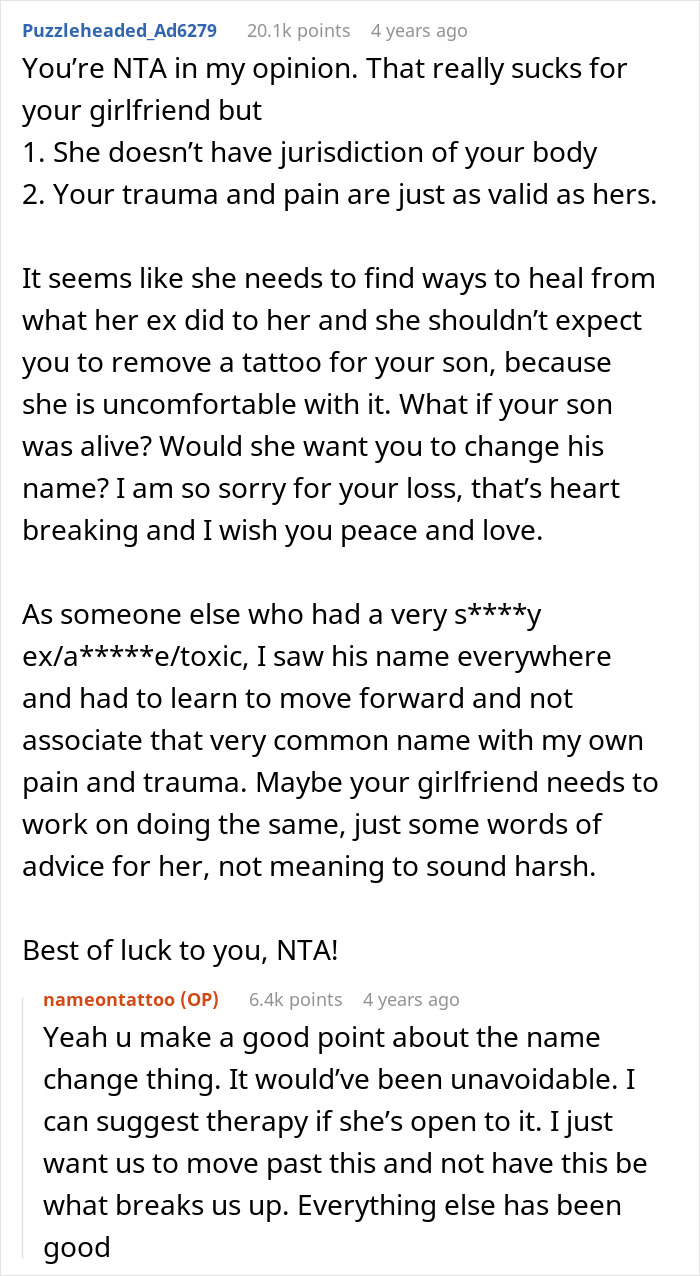 Girlfriend Asks Boyfriend To Remove Tattoo Of His Dead Child Because Of The Name