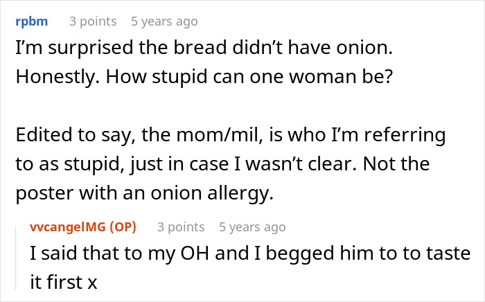 Sly MIL Unnecessarily Adds Onions To Every Dish Despite Son Telling Her Fiancé Has Severe Allergy