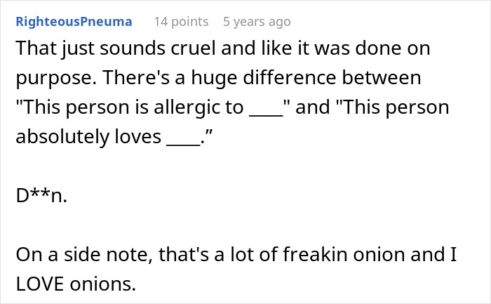 Sly MIL Unnecessarily Adds Onions To Every Dish Despite Son Telling Her Fiancé Has Severe Allergy
