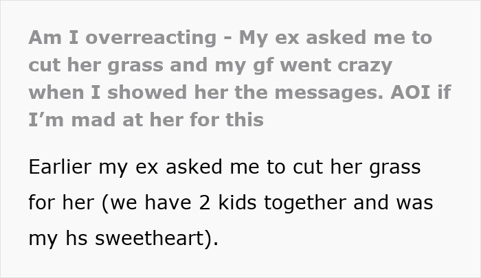 Woman Goes Ballistic On Her BF For Agreeing To Mow His Ex&#8217;s Lawn, He Complains About It Online