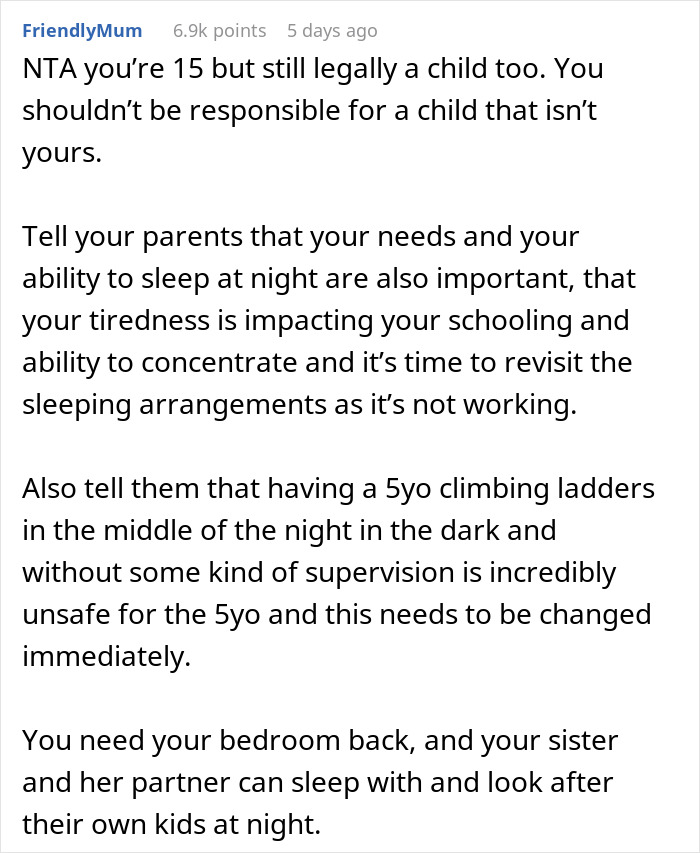 Teen Gets 5YO Niece As Roommate Against Her Will, Removes Ladder To Escape Nighttime Cuddles