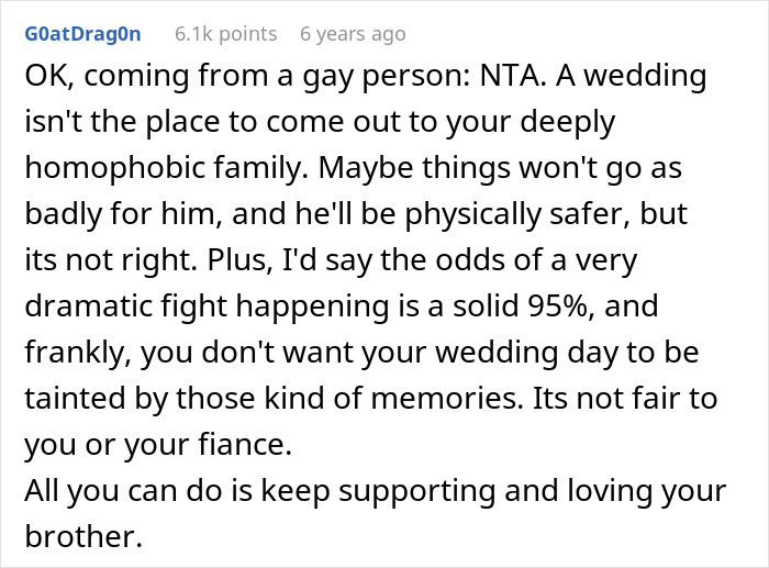 &#8220;[Am I The Jerk] For Asking My Brother Not To Bring His Boyfriend To My Wedding?”