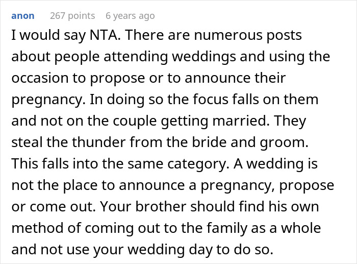 &#8220;[Am I The Jerk] For Asking My Brother Not To Bring His Boyfriend To My Wedding?”