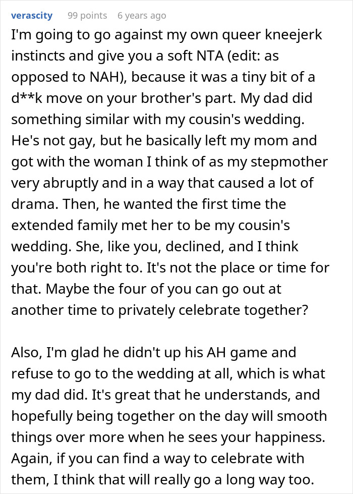 &#8220;[Am I The Jerk] For Asking My Brother Not To Bring His Boyfriend To My Wedding?”