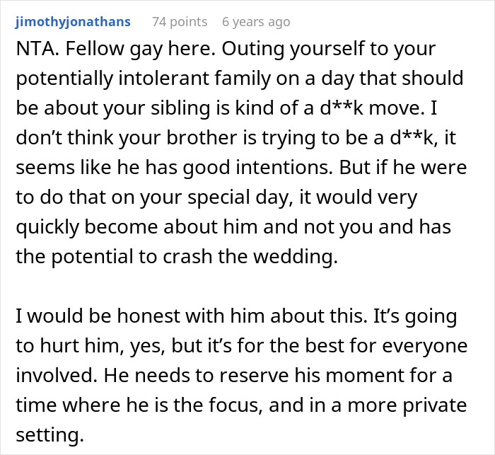 &#8220;[Am I The Jerk] For Asking My Brother Not To Bring His Boyfriend To My Wedding?”